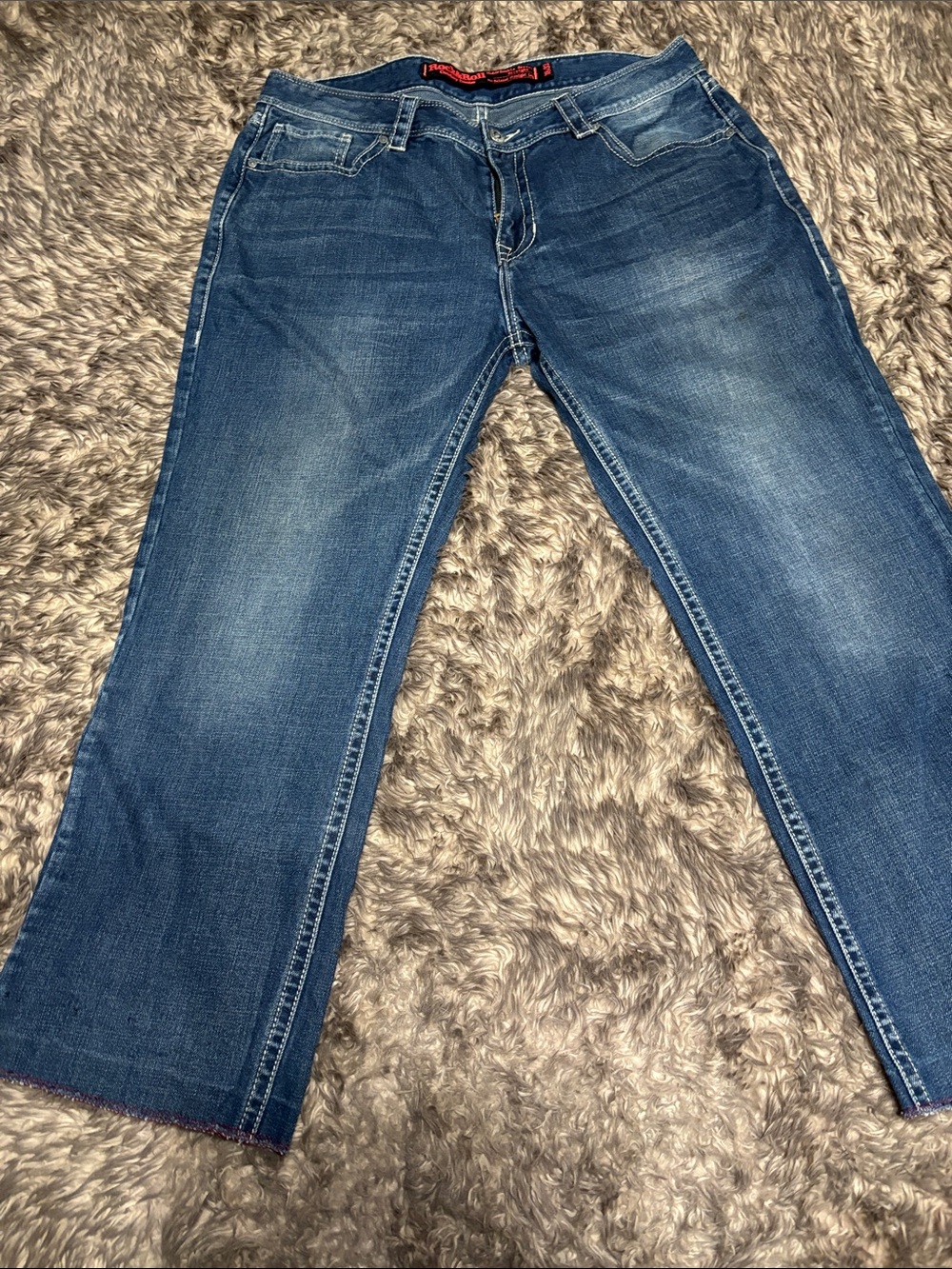 Rock & Roll Cowboy Double Barrel Straight Leg Jeans 38x28 Cutoff Raw Hem